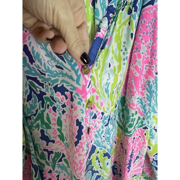 New Lilly Pulitzer Silk Elsa Multicolor Silk Floral Button Blouse Top XL - Picture 4 of 11